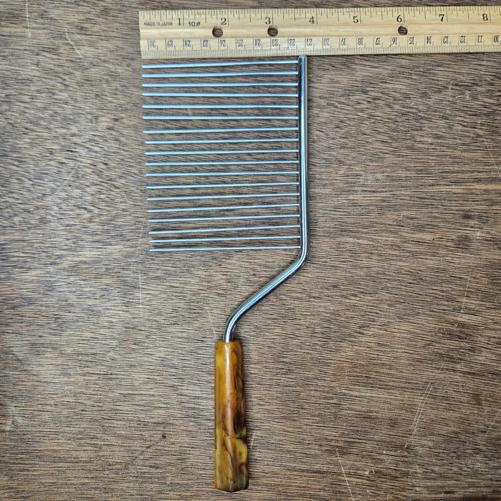 Vtg‎ Angel Food Cake Cutter Slicer Faux Tortoise Shell Bakelite Handle Stainless